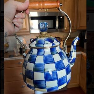 Mackenzie Childs Royal Check Enamel 2 Quart Tea Kettle